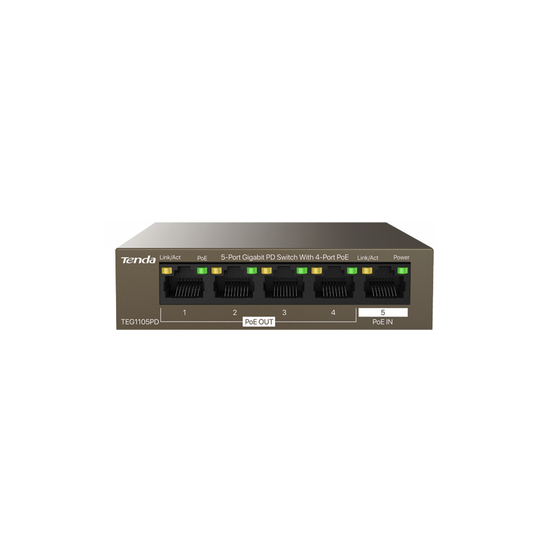 Switch 4 porturi PoE OUT, 1 port PoE IN, Gigabit – TENDA TND-TEG1105PD