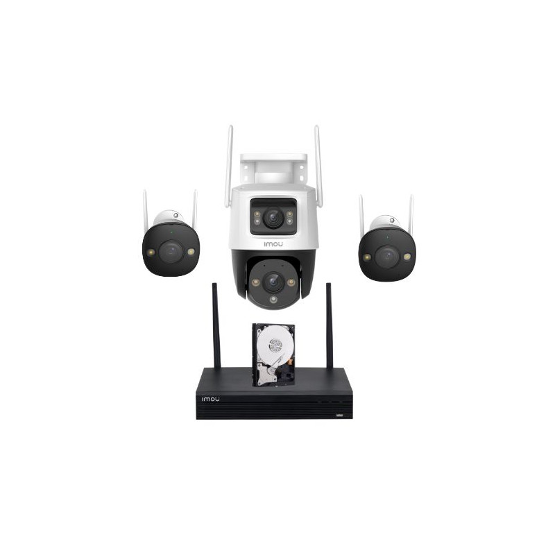 Kit cu montaj inclus Wi-Fi IMOU, 2 camere 5MP Alarma Dual Light 30m Audio, 1 camera rotativa Dual Lens 5+5MP , Hard 1TB