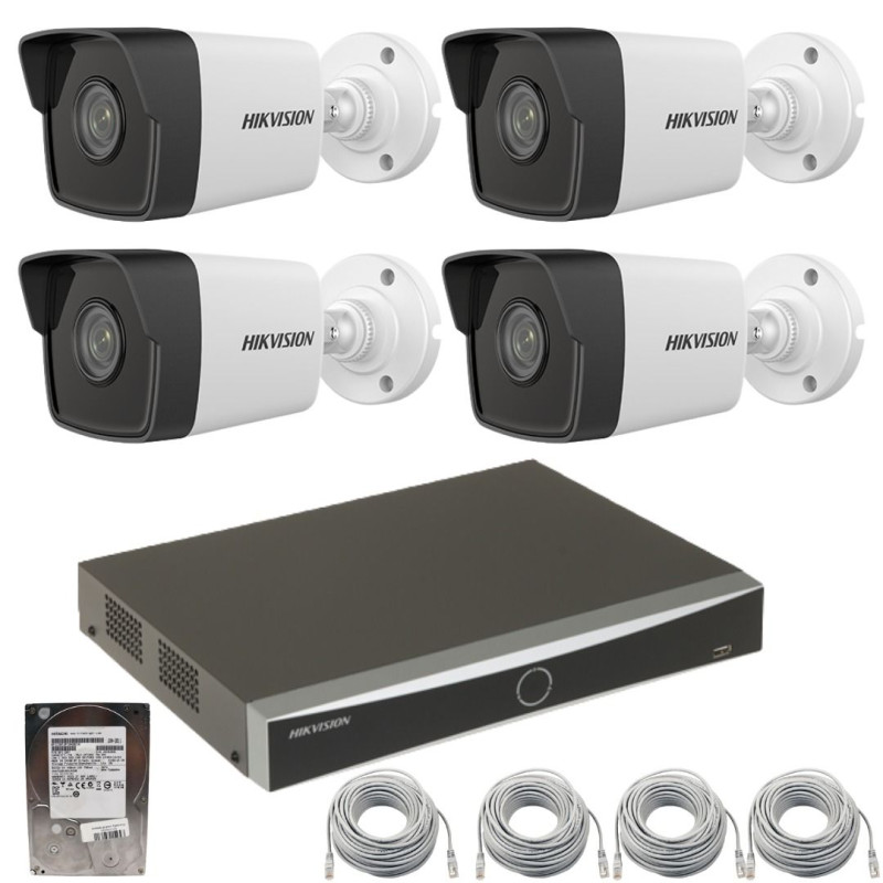 Sistem supraveghere cu montaj inclus ip Poe Hikvision 4 camere 4megapixeli IR 30m NVR poe 4k, Hard si cablu inclus