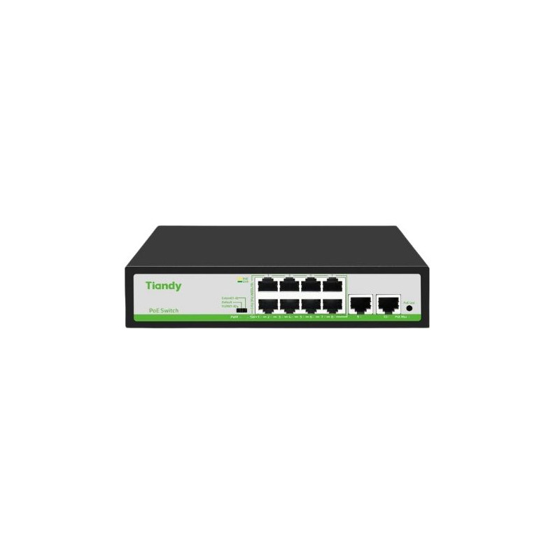 Switch 10 porturi Tiandy, 8 porturi PoE, 2x RJ45, putere PoE 90W, 2Gbps, protectie supratensiune
